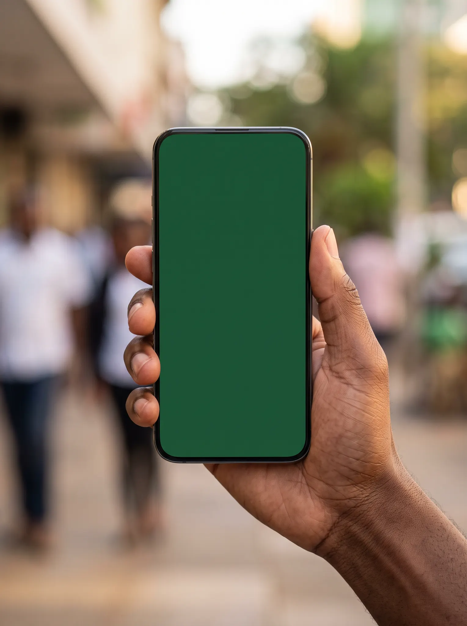 African hand holding a phone showing Karani in WhatsApp